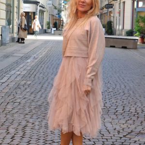 Amber – Tyllklänning  & tröja set – Beige